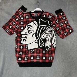 NHL Chicago Blackhawks Red & Black Acrylic Pullover Sweater Men's L Christmas
